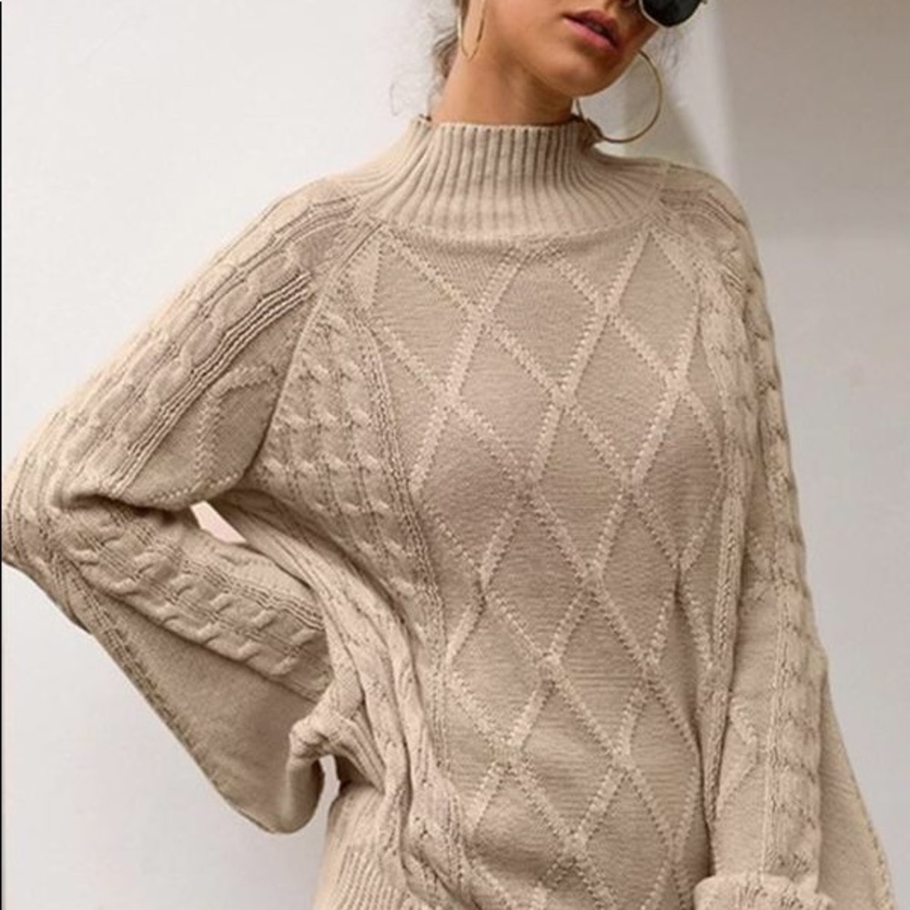 Mock Neck Bishop Sleeve Knit Sweater - Picture 2 of 6